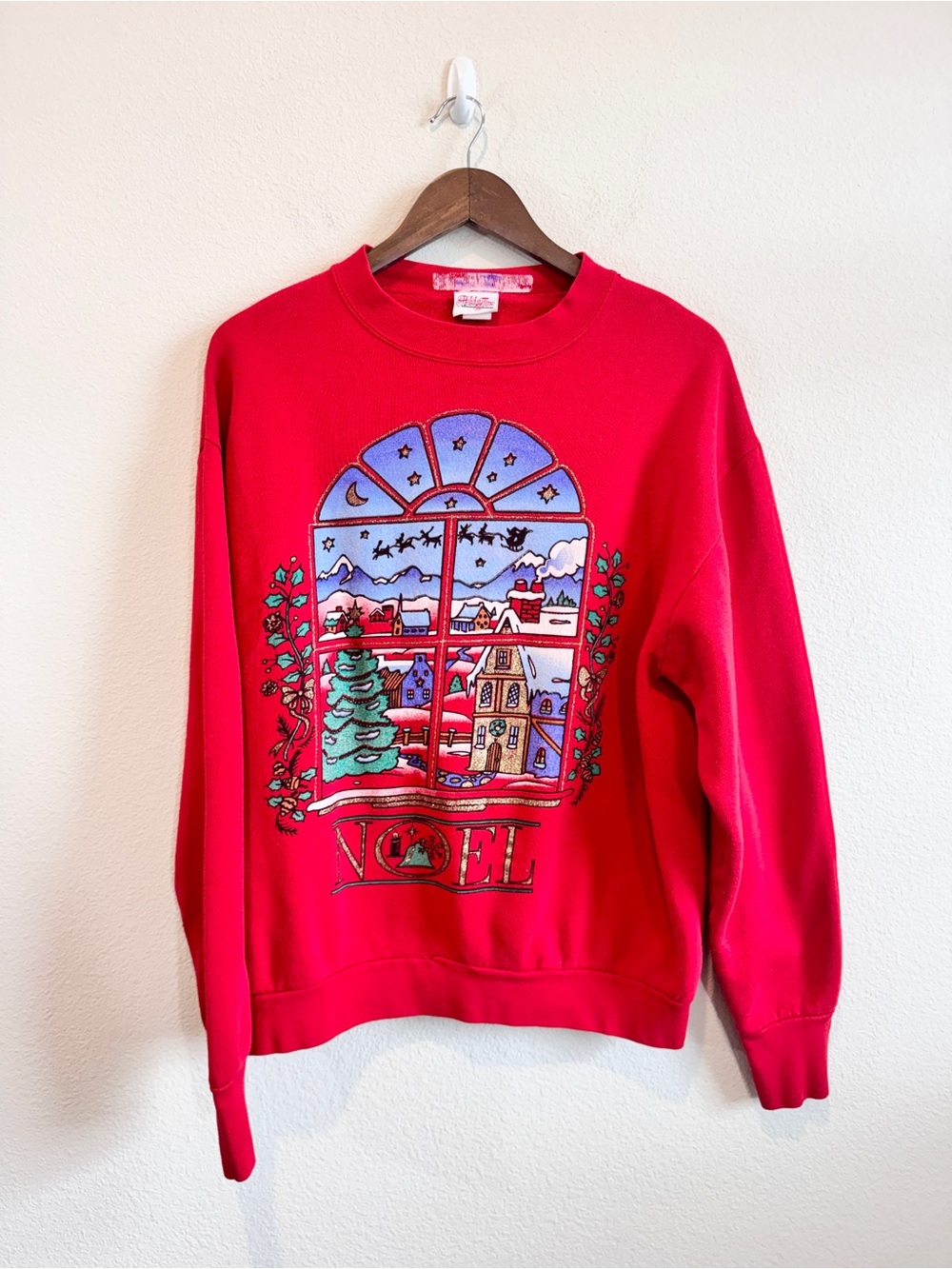 Holiday Time Vintage Noel Christmas Sweatshirt L Made USA 90s Cottage J25